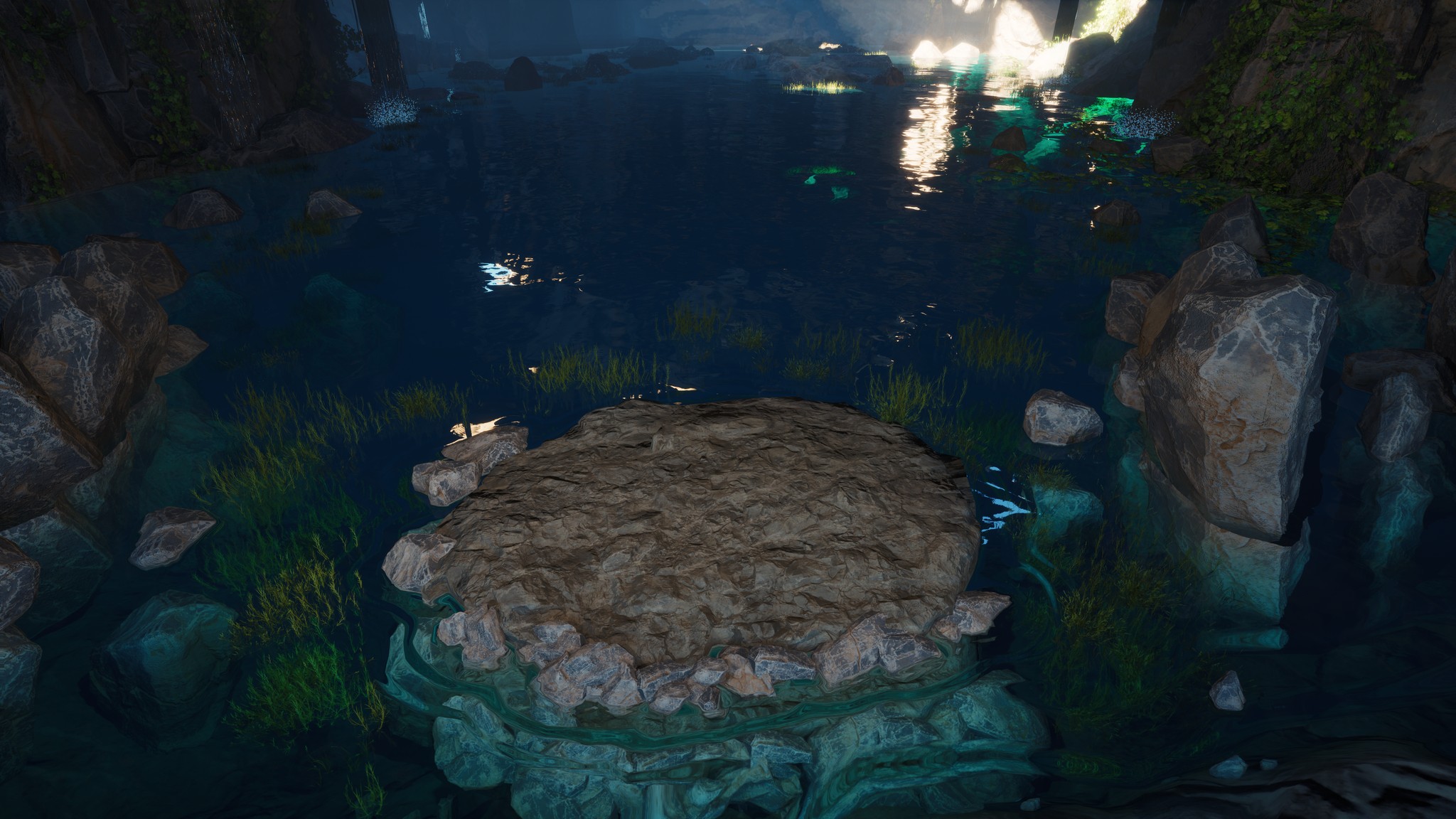 Waterside setting with a rock platform for the yoga session – second view